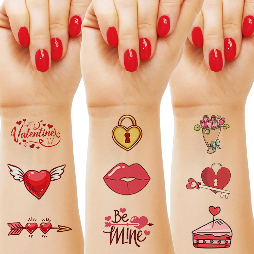 Valentine themed temporary tattoos 10 sheets